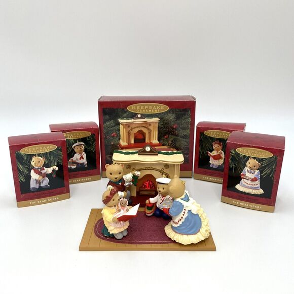 1993 Hallmark Keepsake Ornaments The Bearingers Fireplace Complete Set WORKING - Picture 1 of 10